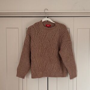 Chunky Knit Crewneck Sweater in Tan